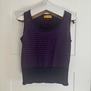 St. John sleeveless sweater vest. Purple with navy stripes. Small. Scoop neck